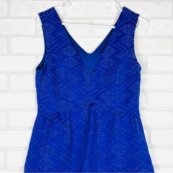 MAEVE - ANTHROPOLOGIE Blue Purple Averie Jacquard Aztec Fit & Flare Dress Size 2 - Picture 3 of 13